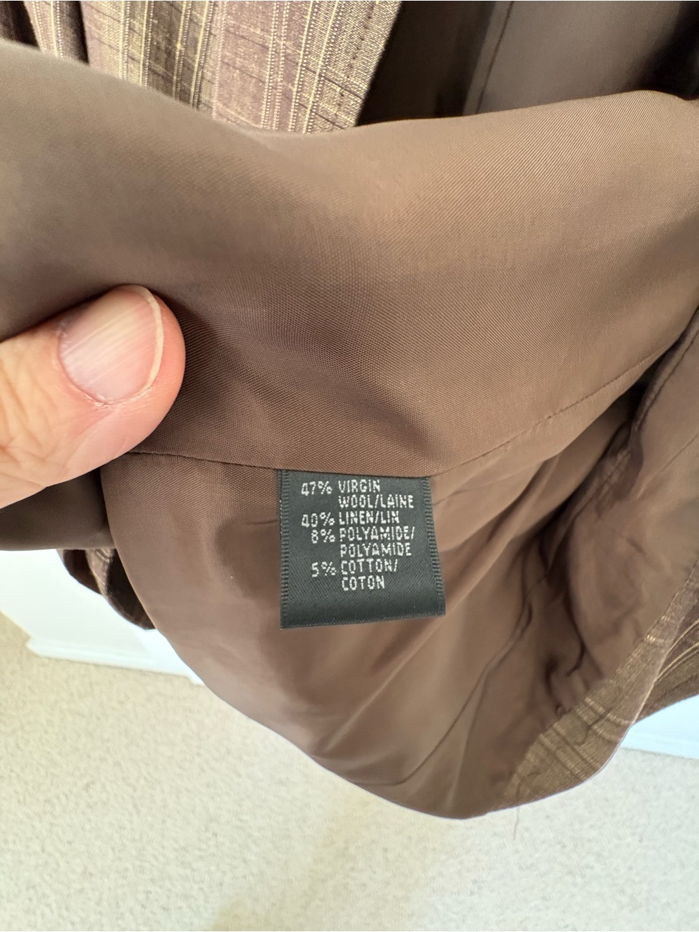 Lafayette 148 Blazer Jacket in Brown Plaid Wool Linen blend - Picture 4 of 8